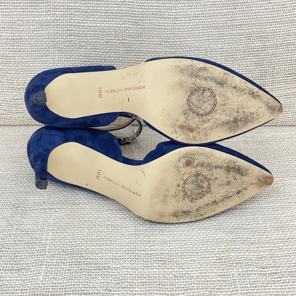 Adrienne Vittadini Blue Suede Scalloped Ankle Strap Heels AV-NENI Womens 10M - Picture 13 of 13